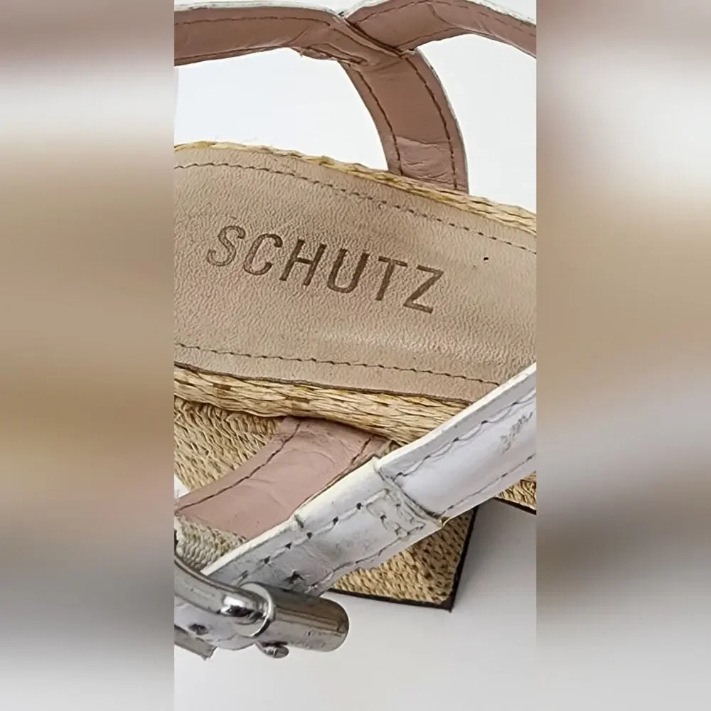 SCHUTZ Sandals WOMENS 8.5 STACIE STRAPPY ESPADRILLE IN WHITE chunky heel